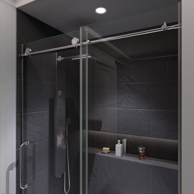 ANZZI Madam Series 48 in. by 76 in. Frameless Sliding Shower Door with Handle SD-AZ13-01MB