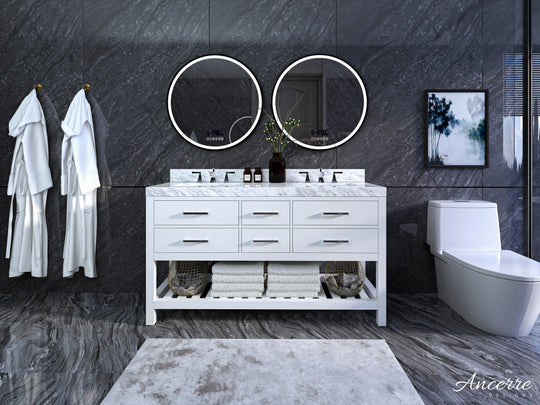 Ancerre Designs Elizabeth Bathroom Vanity With Sink And Carrara White Marble Top Cabinet Set