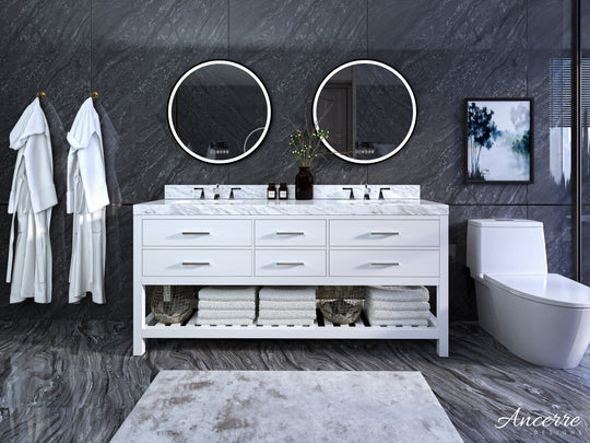 Ancerre Designs Elizabeth Bathroom Vanity With Sink And Carrara White Marble Top Cabinet Set