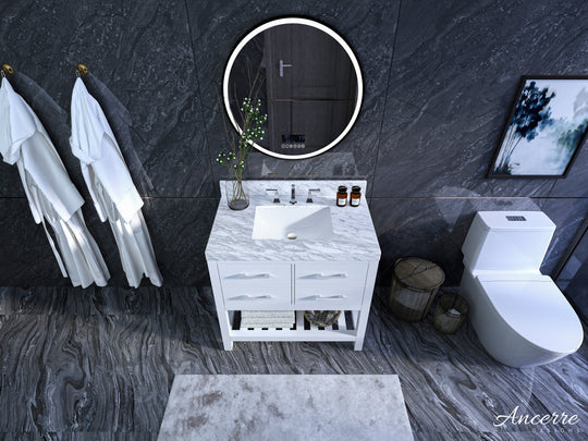 Ancerre Designs Elizabeth Bathroom Vanity With Sink And Carrara White Marble Top Cabinet Set
