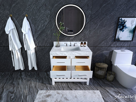 Ancerre Designs Elizabeth Bathroom Vanity With Sink And Carrara White Marble Top Cabinet Set