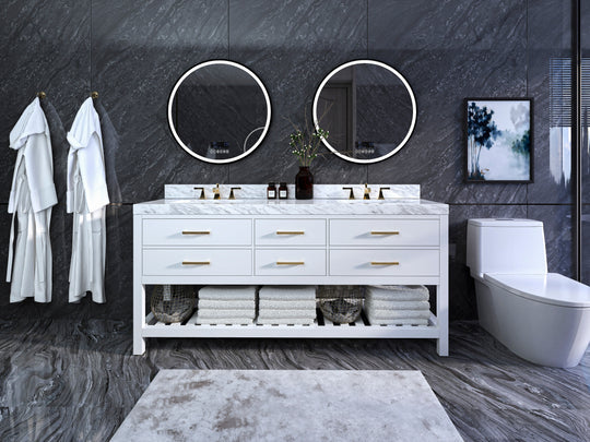 Ancerre Designs Elizabeth Bathroom Vanity With Sink And Carrara White Marble Top Cabinet Set