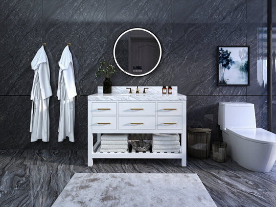 Ancerre Designs Elizabeth Bathroom Vanity With Sink And Carrara White Marble Top Cabinet Set