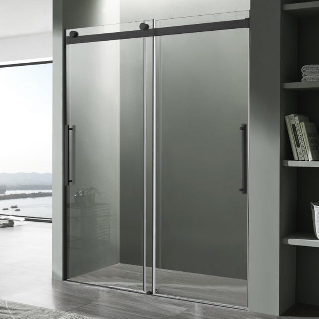 ANZZI Stellar Series 48 in. x 76 in. Frameless Sliding Shower Door with Handle SD-FRLS05901MB