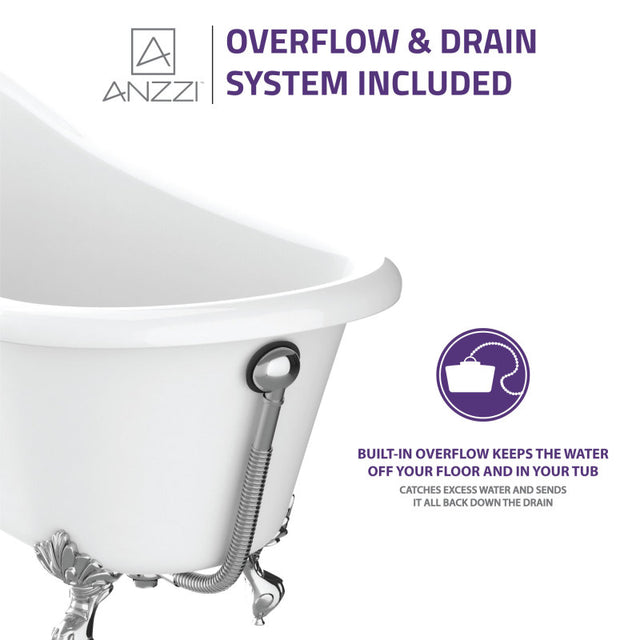 ANZZI 67.32” Diamante Slipper-Style Acrylic Claw Foot Tub FT-CF131FAFT-CH
