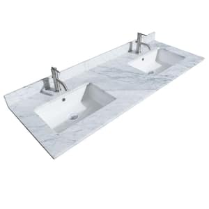 Laviva 60 in. W x 22 in. D Carrara Marble Vanity Top in White with White Rectangular Double Sink