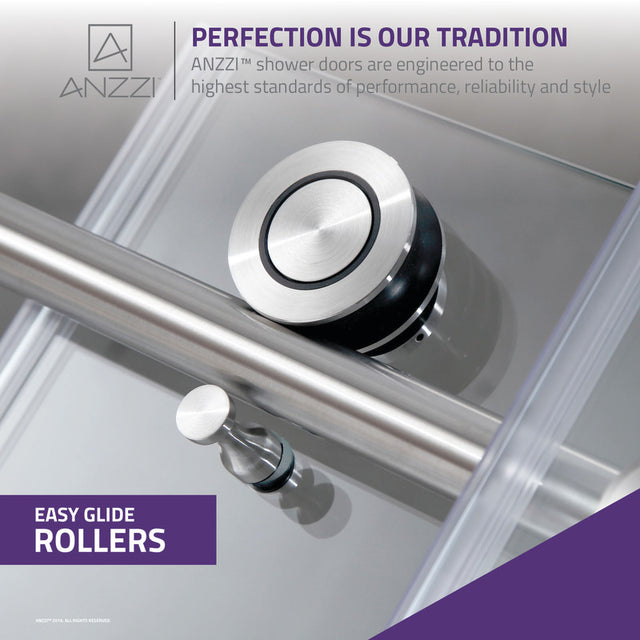 ANZZI Lone Series 60 in. by 76 in. Frameless Sliding Shower Door in Brushed Nickel with Handle SDR-AZ8077-02BN