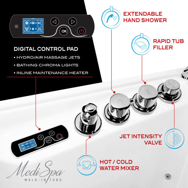 ANZZI 27 in. x 53 in. Left Drain Walk-In Whirlpool and Air Tub with Total Spa Suite in White 2753WILWD