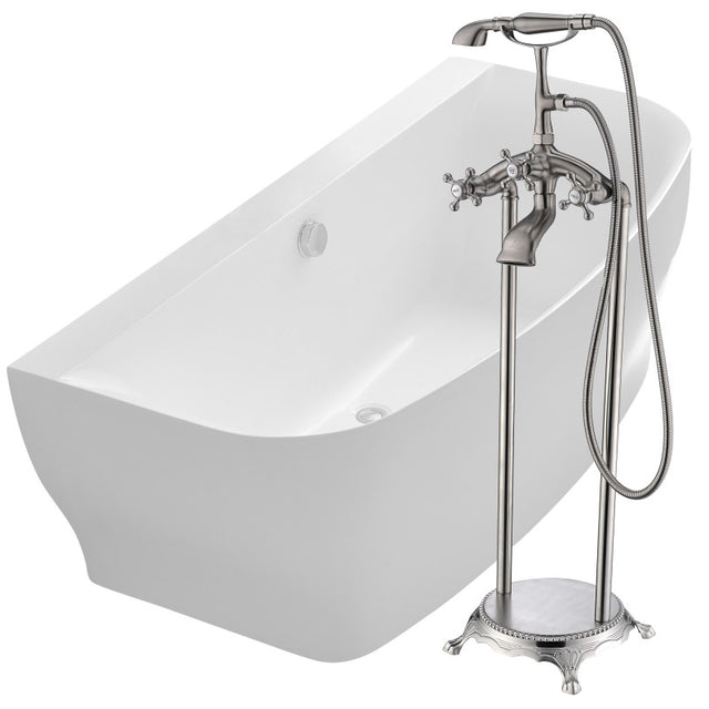 ANZZI Bank 64.9 in. Acrylic Flatbottom Bathtub with Tugela Faucet FTAZ112-0052B