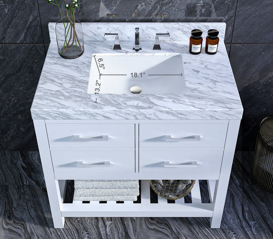 Ancerre Designs Elizabeth Bathroom Vanity With Sink And Carrara White Marble Top Cabinet Set