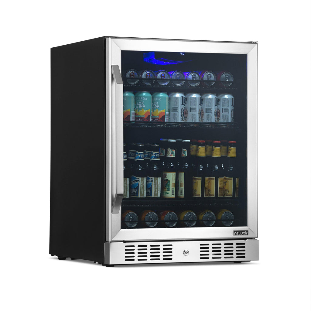 Newair 24” Built-in 177 Can Beverage Fridge in Stainless Steel with Triple-Pane Glass