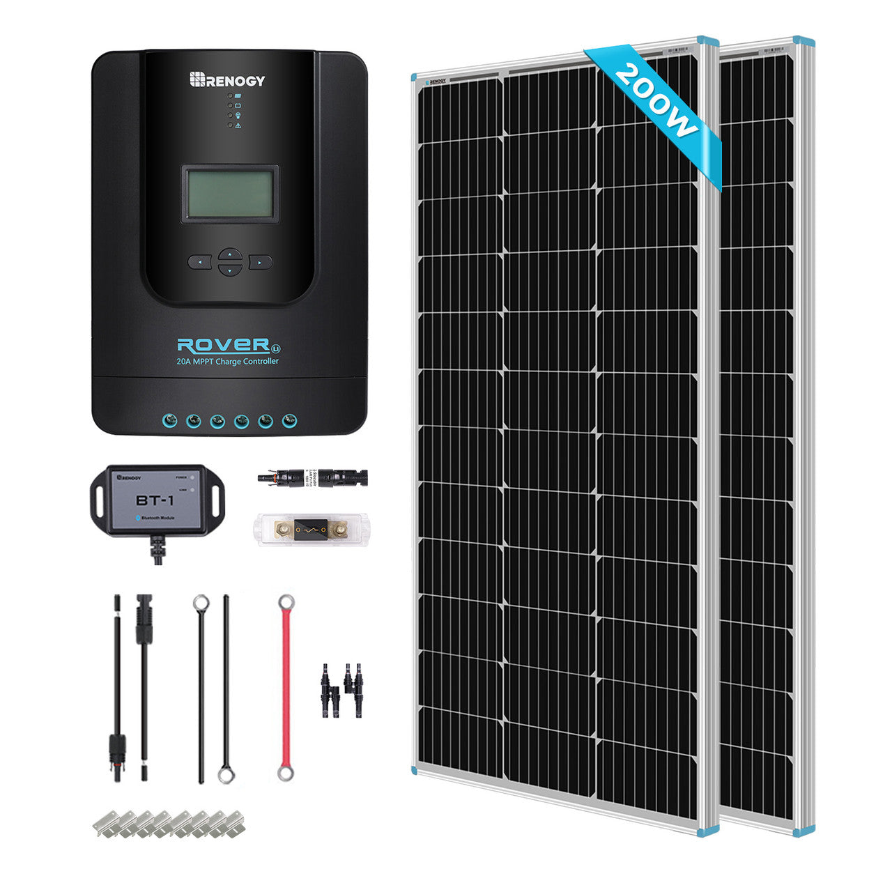 Renogy New 200 Watt 12 Volt Solar Premium Kit RNG-KIT-PREMIUM200D-RVR20-US