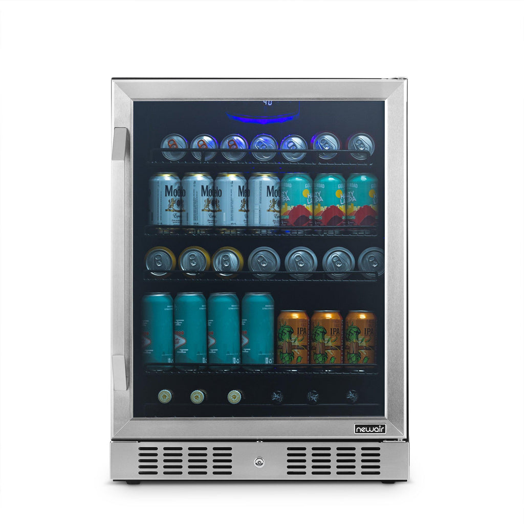 Newair 24” Built-in 177 Can Beverage Fridge in Stainless Steel with Triple-Pane Glass