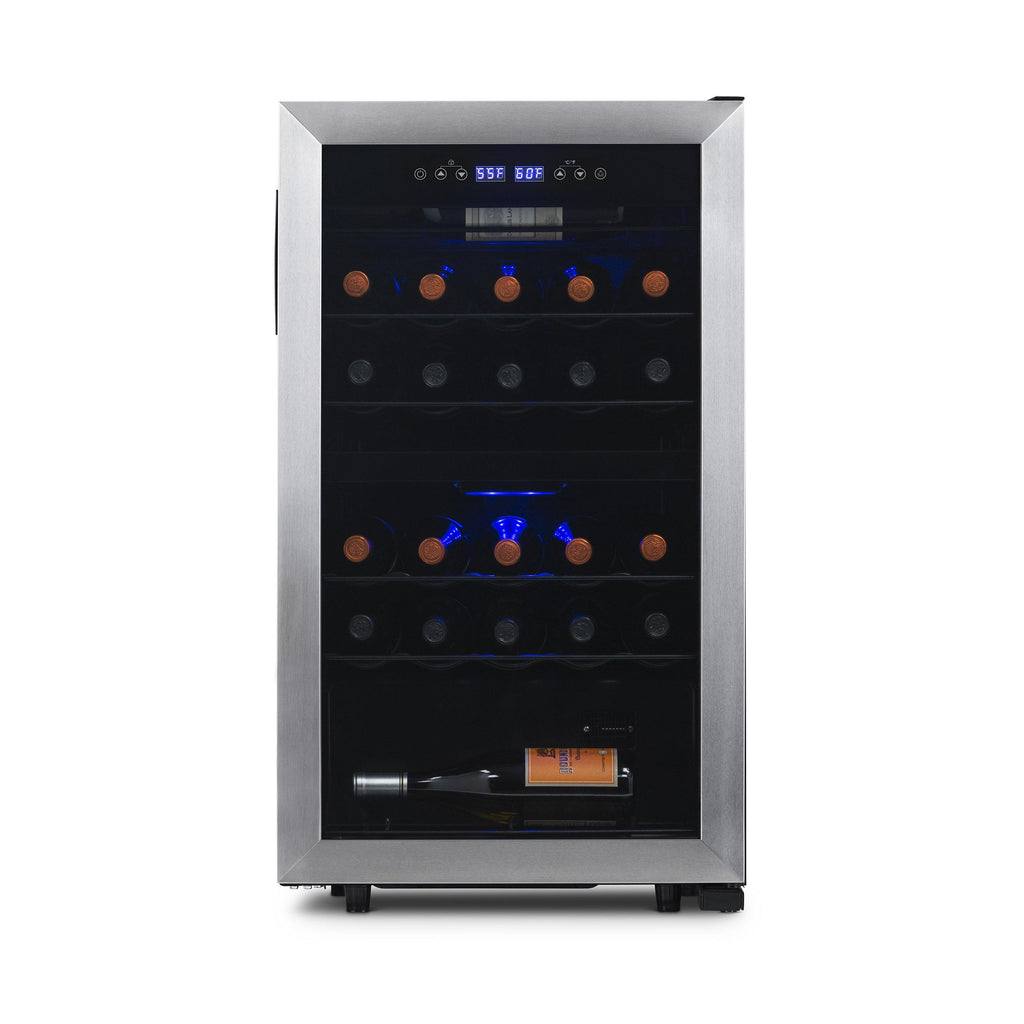 Newair Freestanding 28 Bottle Dual Zone Wine Fridge in Stainless Steel and Adjustable Racks