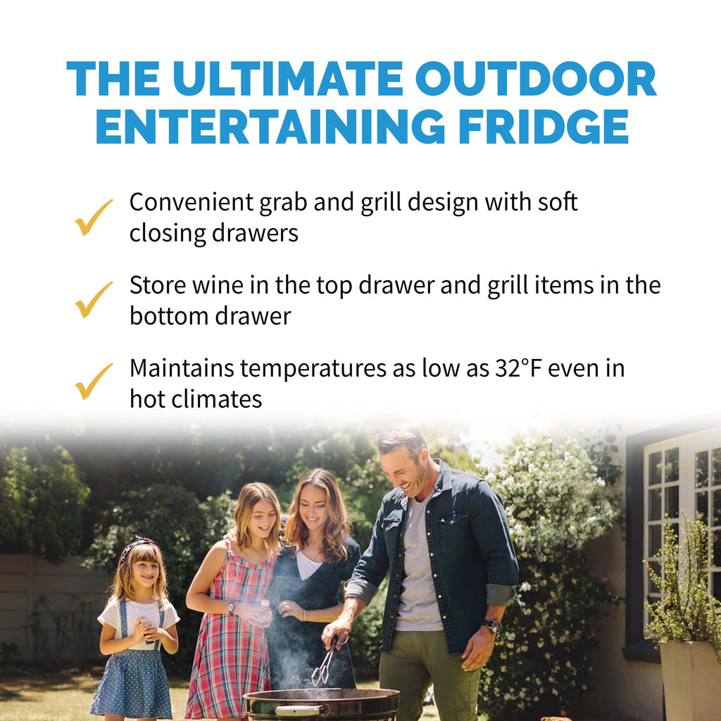 Newair 24” Outdoor Wine and Beverage Dual Drawer Fridge, 20 Bottle and 80 Can Capacity Built-in or Freestanding