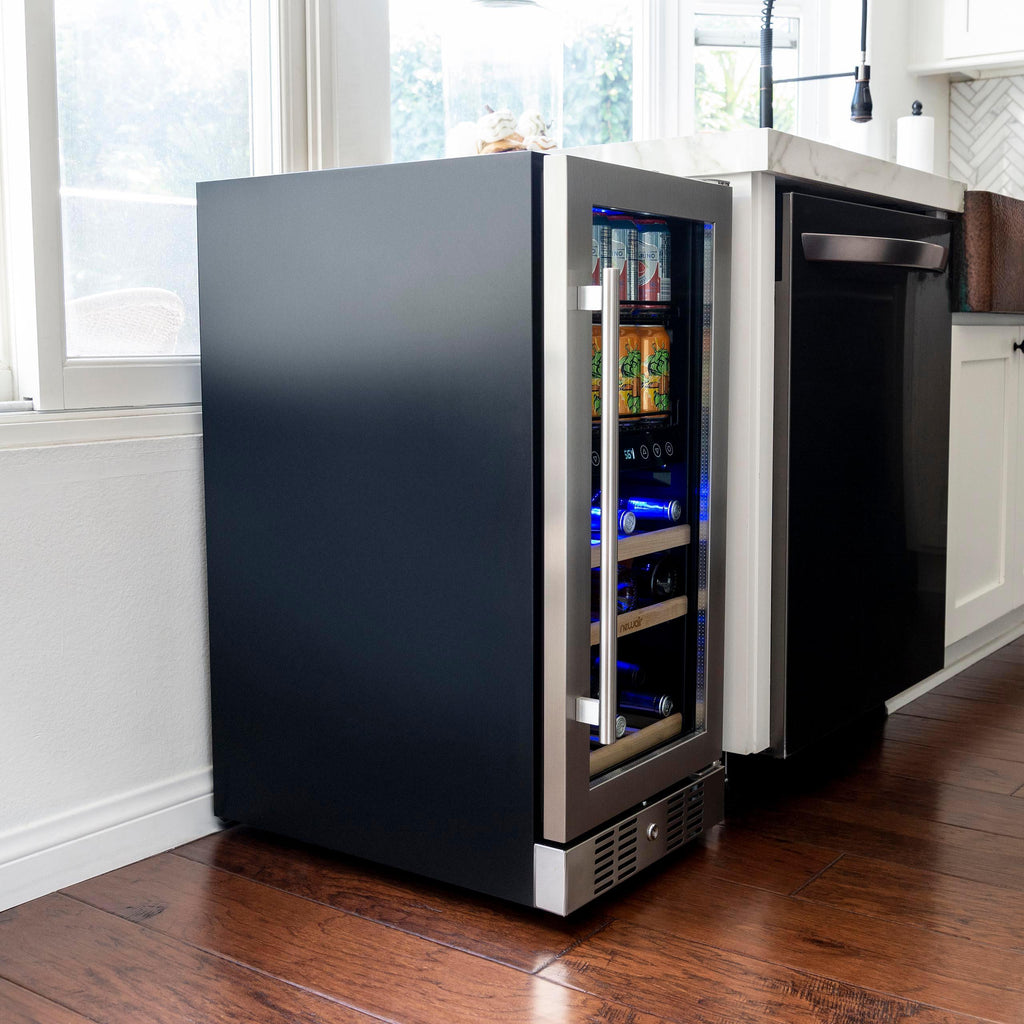 Newair 15” Premium Built-in Dual Zone 9 Bottle and 48 Can Wine and Beverage Fridge in Stainless Steel with SplitShelf™