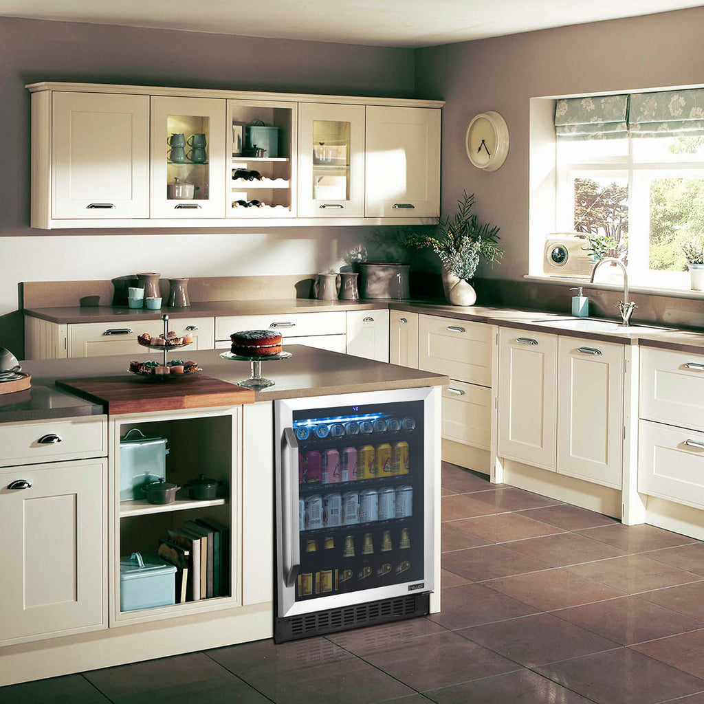 Newair FlipShelf™ 24" 162 Can or 54 Bottle, Built-in or Freestanding Wine and Beverage Fridge with Reversible Shelves