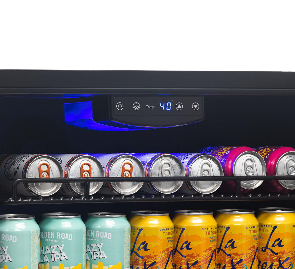 Newair 24” Built-in 177 Can Beverage Fridge in Stainless Steel with Triple-Pane Glass