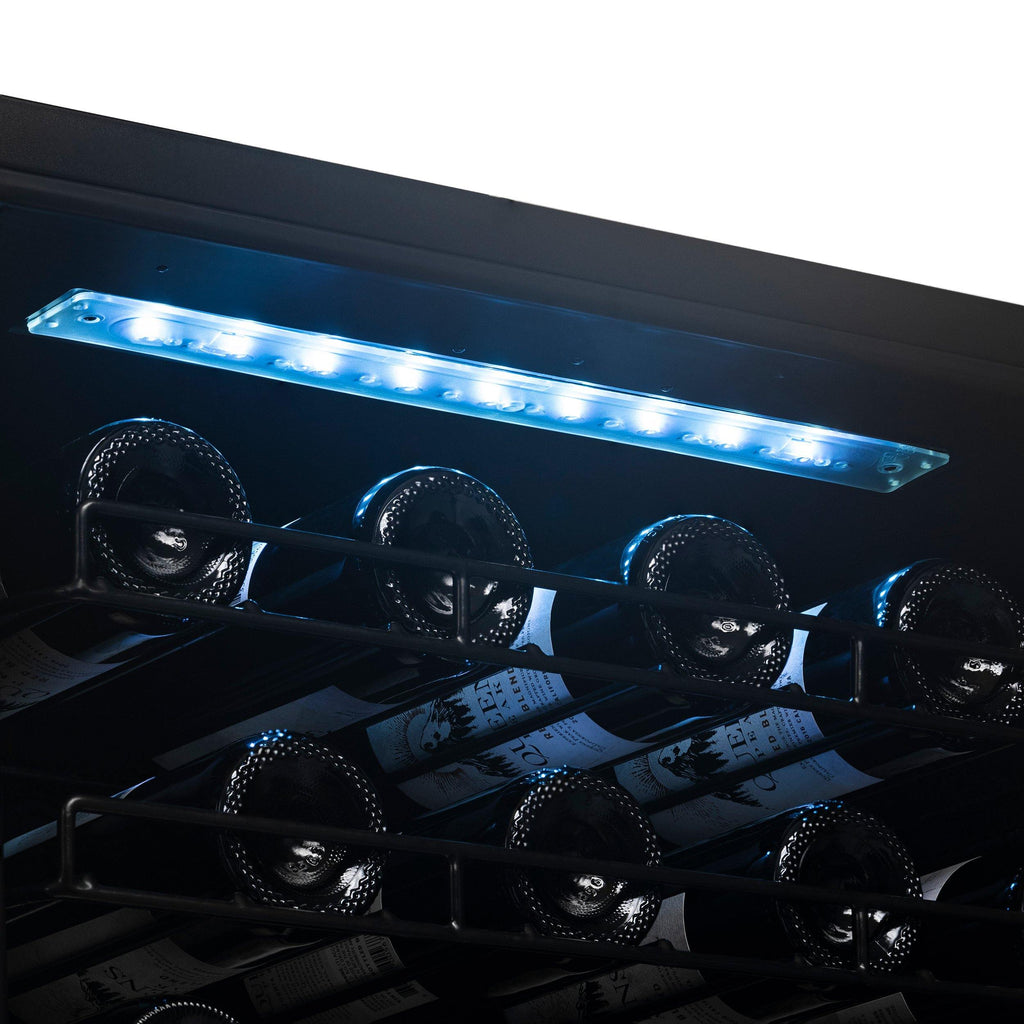 Newair Freestanding 76 Bottle Dual Zone Wine Fridge with Low-Vibration Ultra-Quiet Inverter Compressor and Adjustable Racks