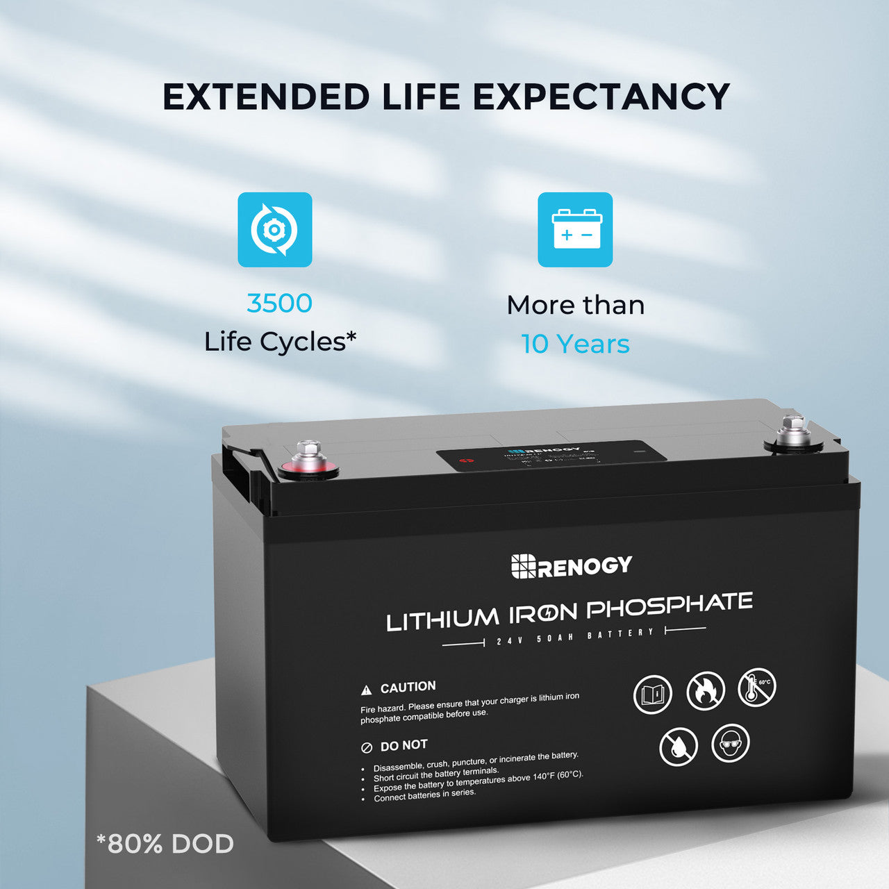 Renogy 24V 50Ah Lithium Iron Phosphate Battery RBT2450LFP-US