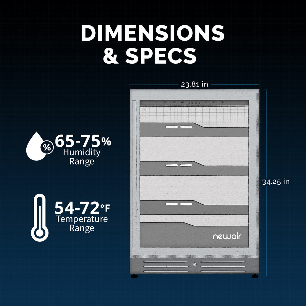 Newair 1,500 Count Electric Cigar Humidor, Built-in Humidification System with Opti-Temp™ Heating and Cooling Function, Built-In or Freestanding Design, Precision Temperature, LED Lighting, and Peek-In™ Spanish Cedar Drawers