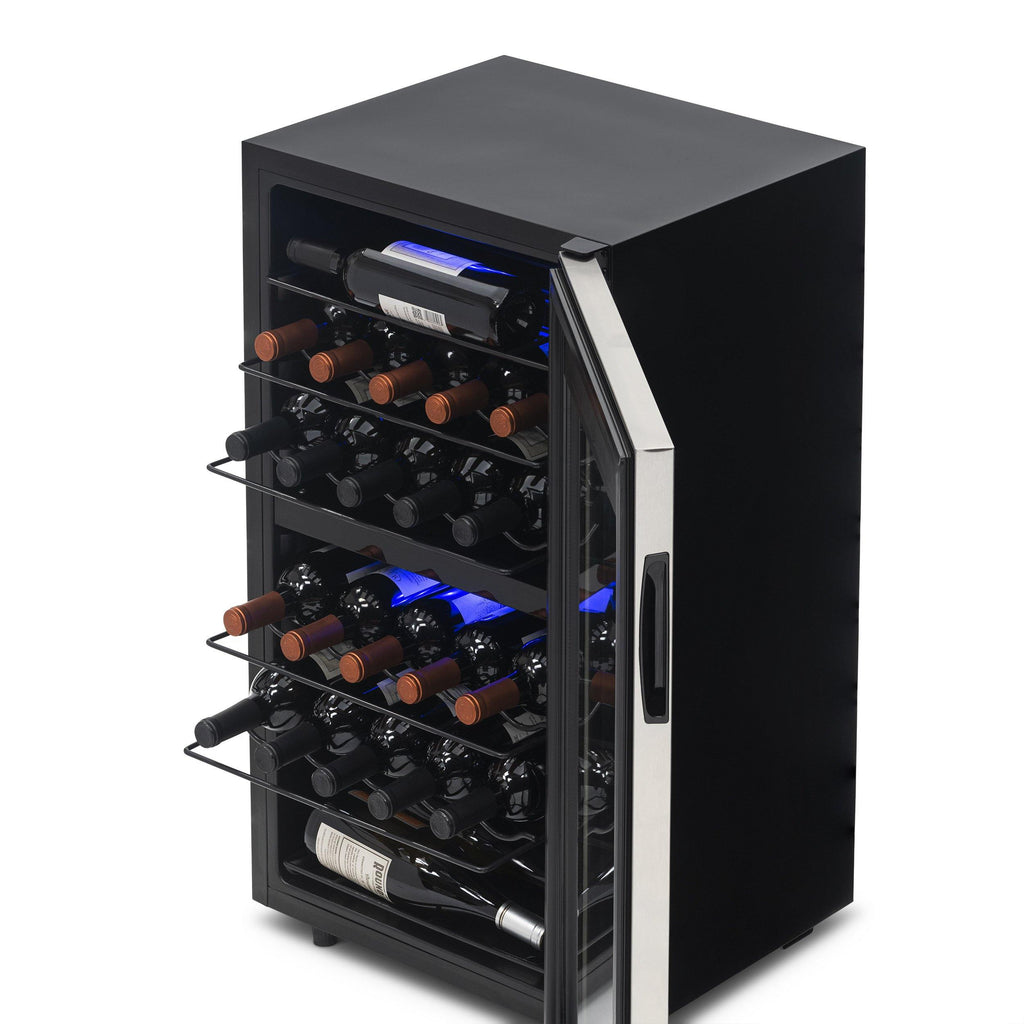Newair Freestanding 28 Bottle Dual Zone Wine Fridge in Stainless Steel and Adjustable Racks