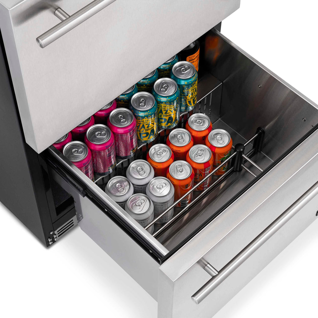Newair 24” Outdoor Wine and Beverage Dual Drawer Fridge, 20 Bottle and 80 Can Capacity Built-in or Freestanding