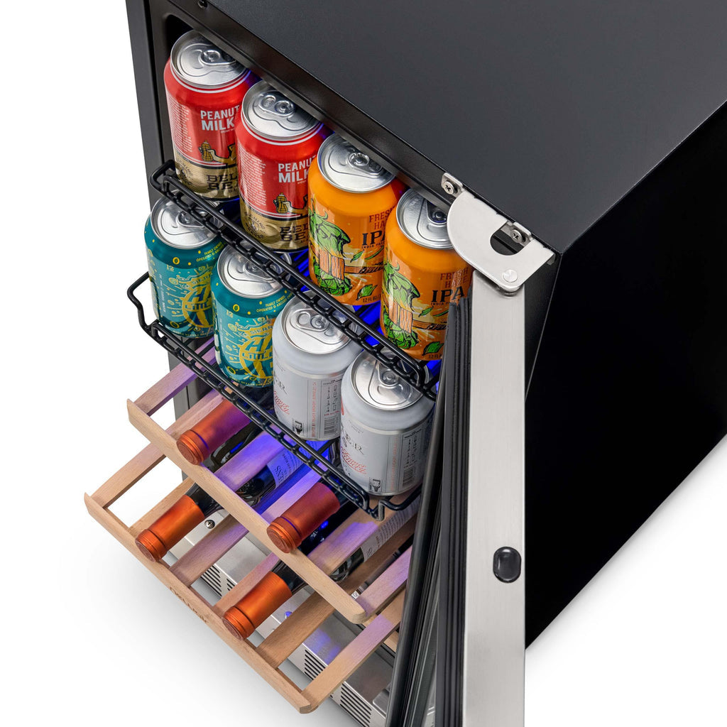 Newair 15” Premium Built-in Dual Zone 9 Bottle and 48 Can Wine and Beverage Fridge in Stainless Steel with SplitShelf™