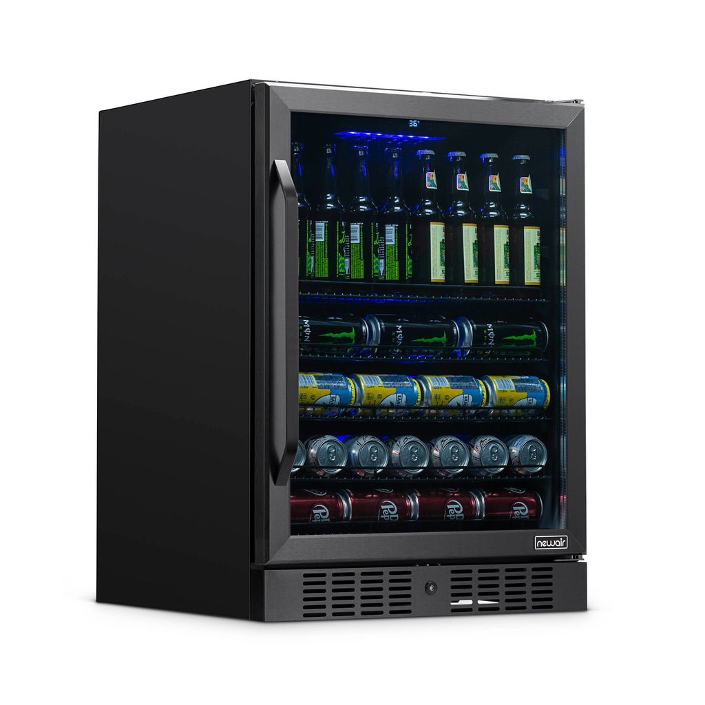 Newair 24” Built-in 177 Can Beverage Fridge in Black Stainless Steel