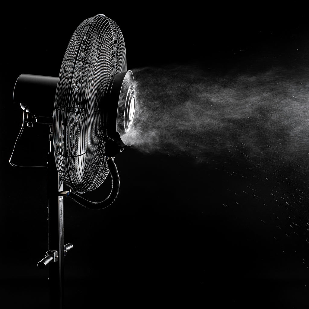 Newair 24” Pedestal Misting Fan with 8700 CFM of Power, Adjustable Mist Settings, Water Tank and 3 Fan Speeds, Perfect for the Patio, Back Yard, or Outdoor Dining Space