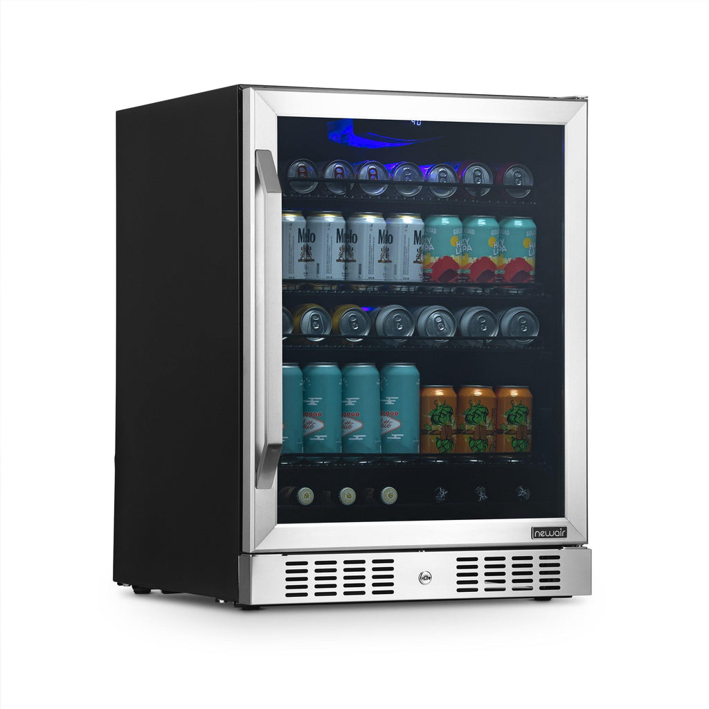 Newair 24” Built-in 177 Can Beverage Fridge in Stainless Steel with Triple-Pane Glass