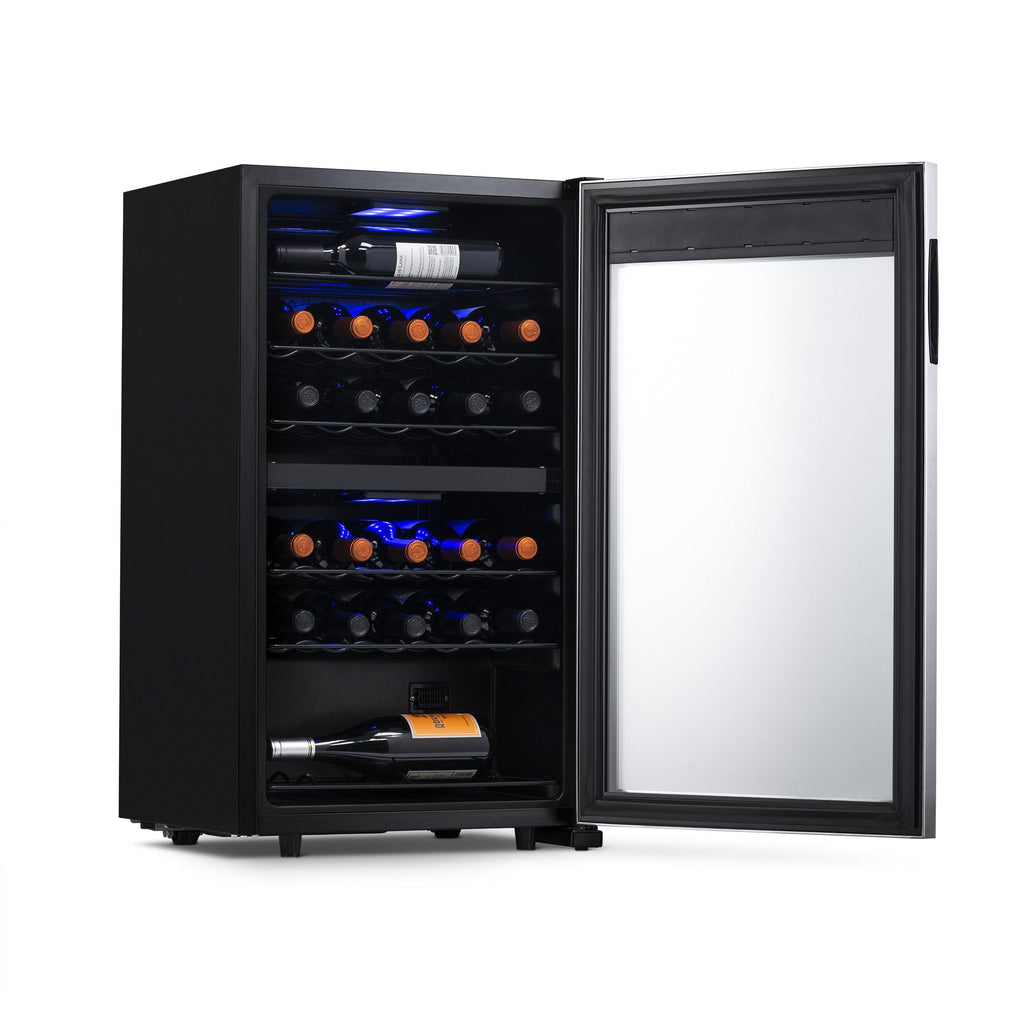 Newair Freestanding 28 Bottle Dual Zone Wine Fridge in Stainless Steel and Adjustable Racks