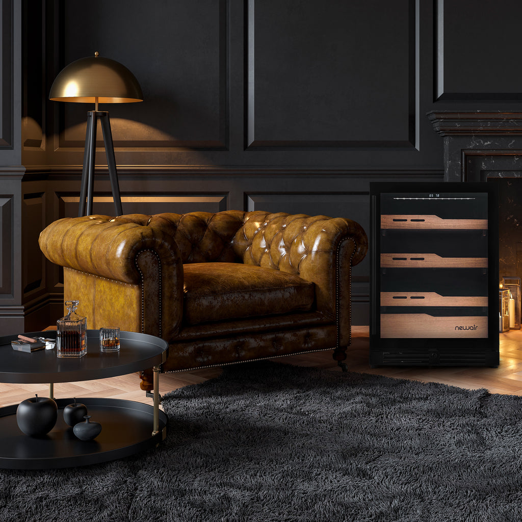 Newair 1,500 Count Electric Cigar Humidor, Built-in Humidification System with Opti-Temp™ Heating and Cooling Function, Built-In or Freestanding Design, Precision Temperature, LED Lighting, and Peek-In™ Spanish Cedar Drawers