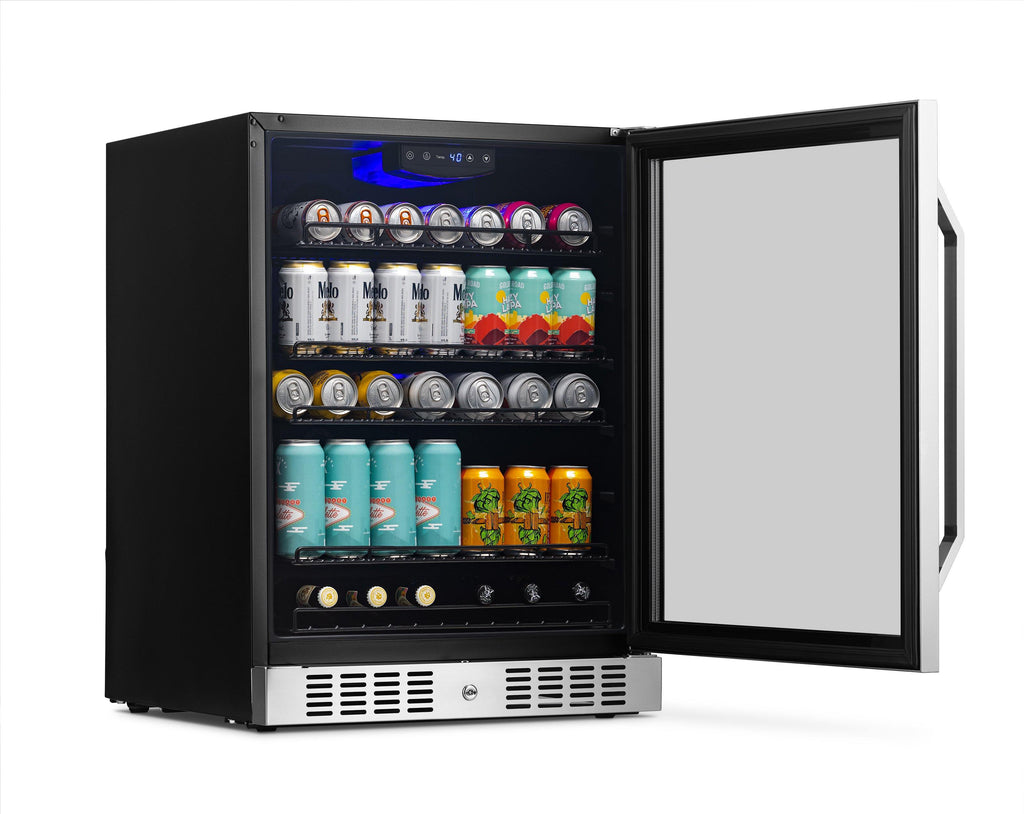 Newair 24” Built-in 177 Can Beverage Fridge in Stainless Steel with Triple-Pane Glass