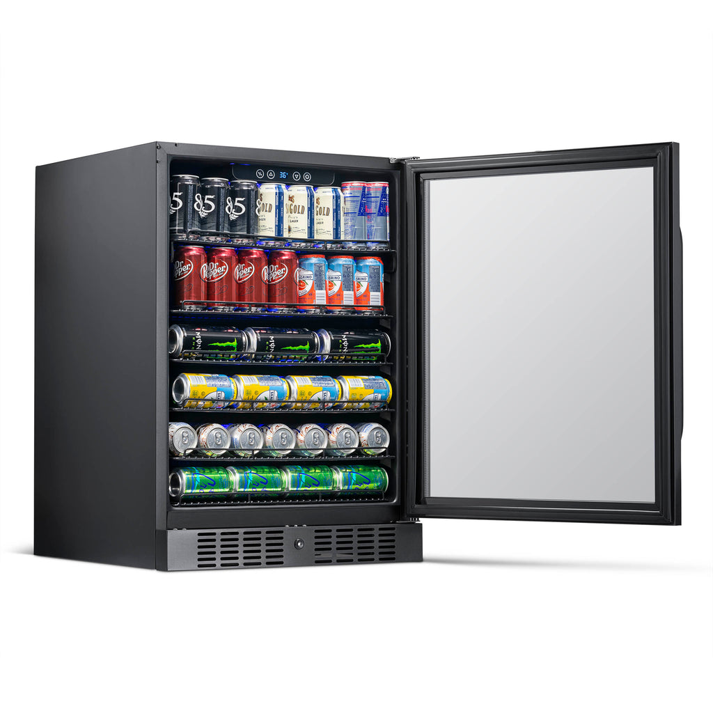 Newair 24” Built-in 177 Can Beverage Fridge in Black Stainless Steel