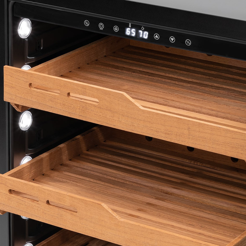 Newair 1,500 Count Electric Cigar Humidor, Built-in Humidification System with Opti-Temp™ Heating and Cooling Function, Built-In or Freestanding Design, Precision Temperature, LED Lighting, and Peek-In™ Spanish Cedar Drawers