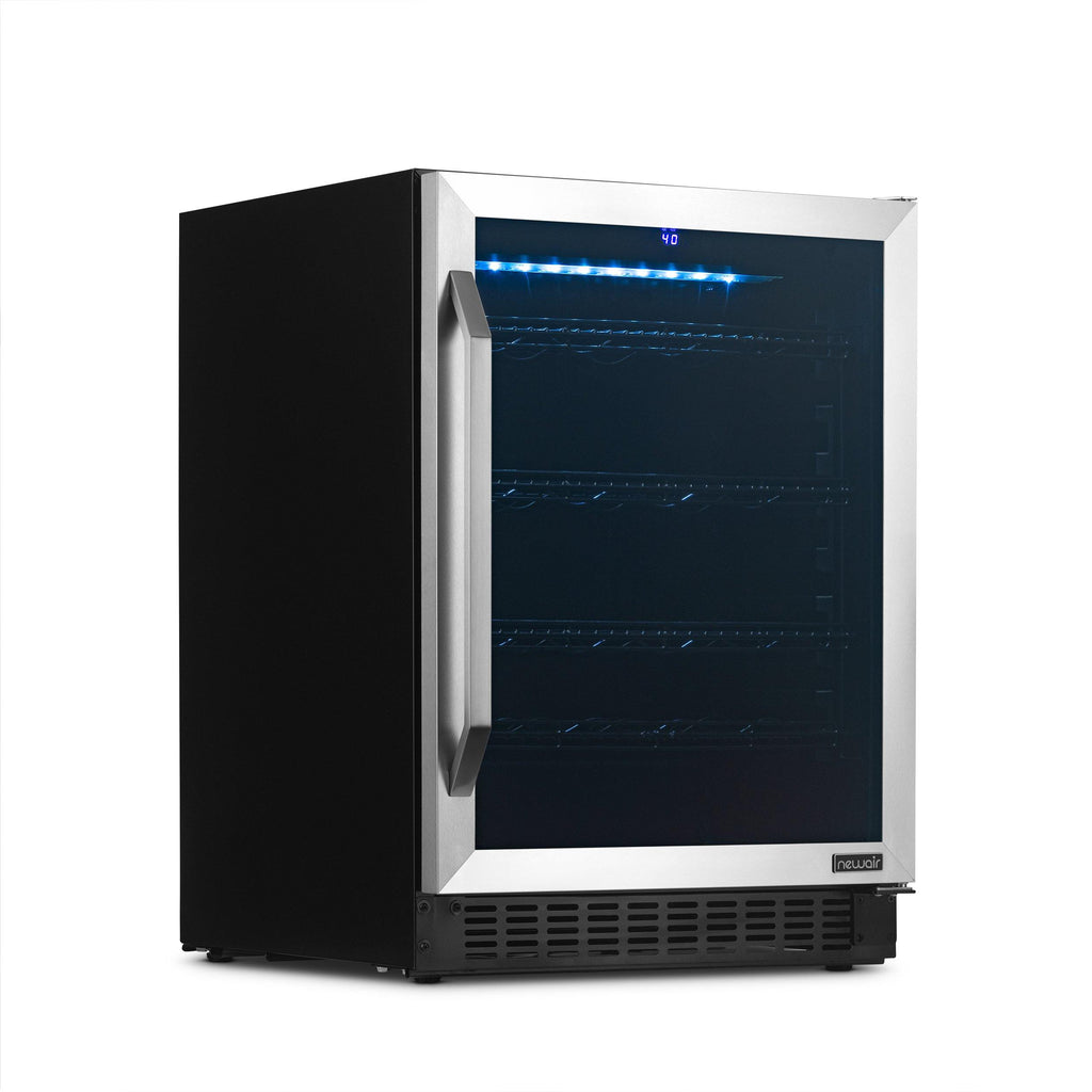Newair FlipShelf™ 24" 162 Can or 54 Bottle, Built-in or Freestanding Wine and Beverage Fridge with Reversible Shelves