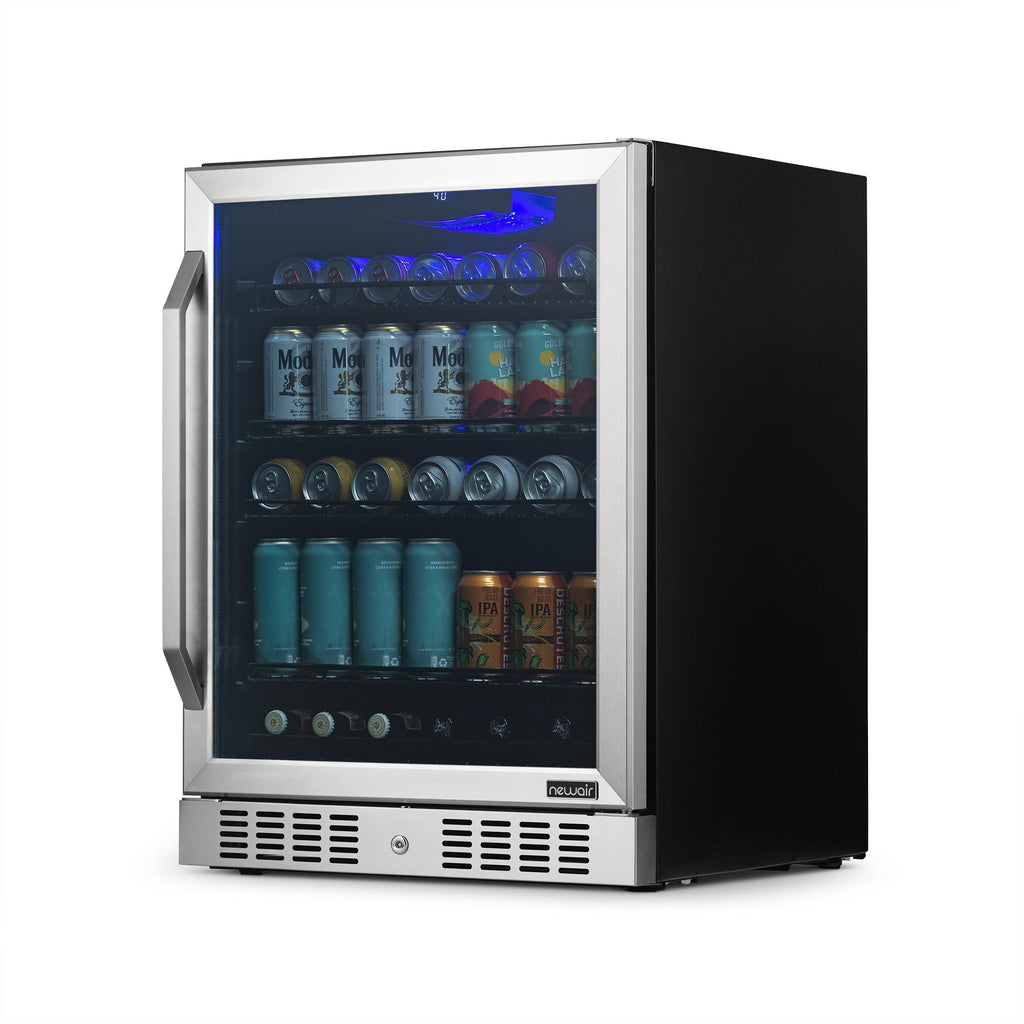 Newair 24” Built-in 177 Can Beverage Fridge in Stainless Steel with Triple-Pane Glass