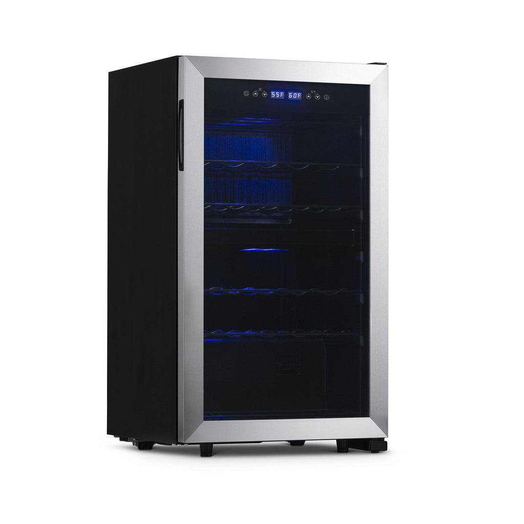 Newair Freestanding 28 Bottle Dual Zone Wine Fridge in Stainless Steel and Adjustable Racks