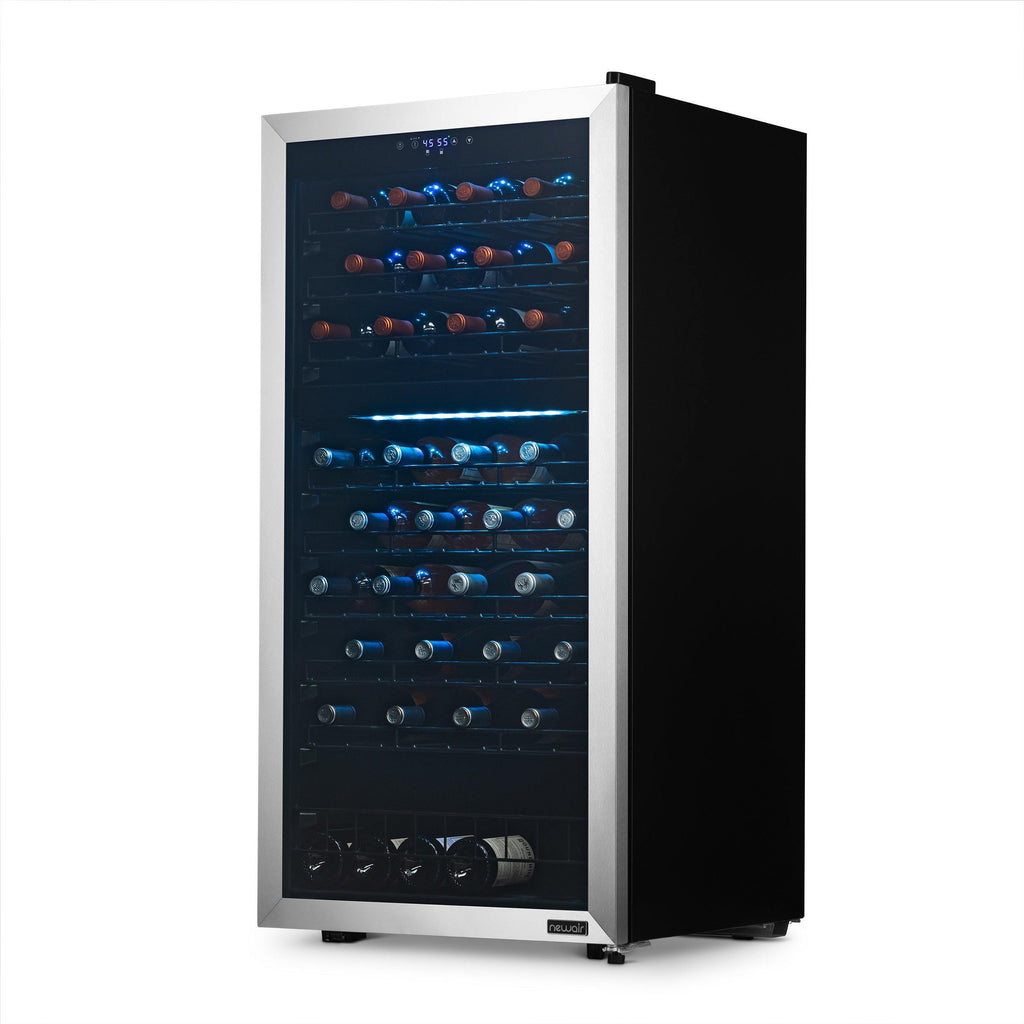 Newair Freestanding 76 Bottle Dual Zone Wine Fridge with Low-Vibration Ultra-Quiet Inverter Compressor and Adjustable Racks