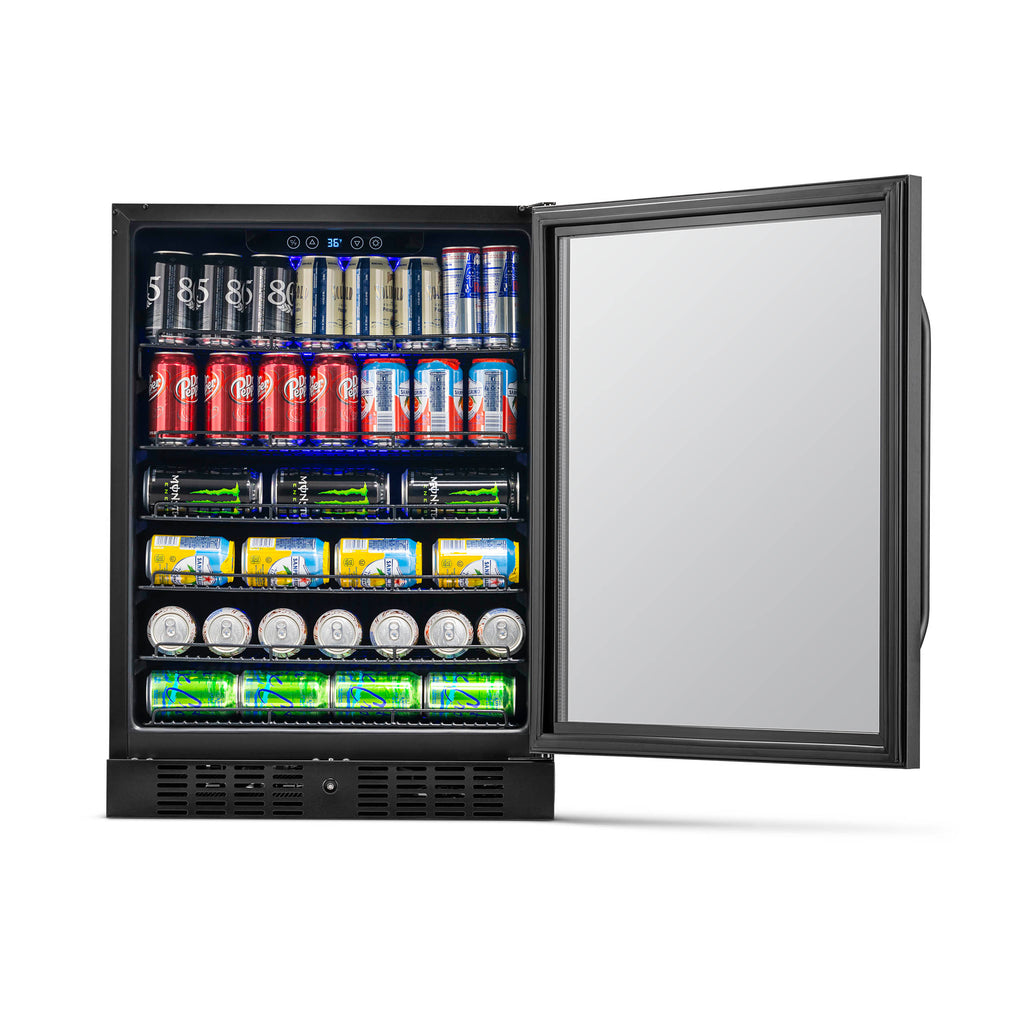 Newair 24” Built-in 177 Can Beverage Fridge in Black Stainless Steel