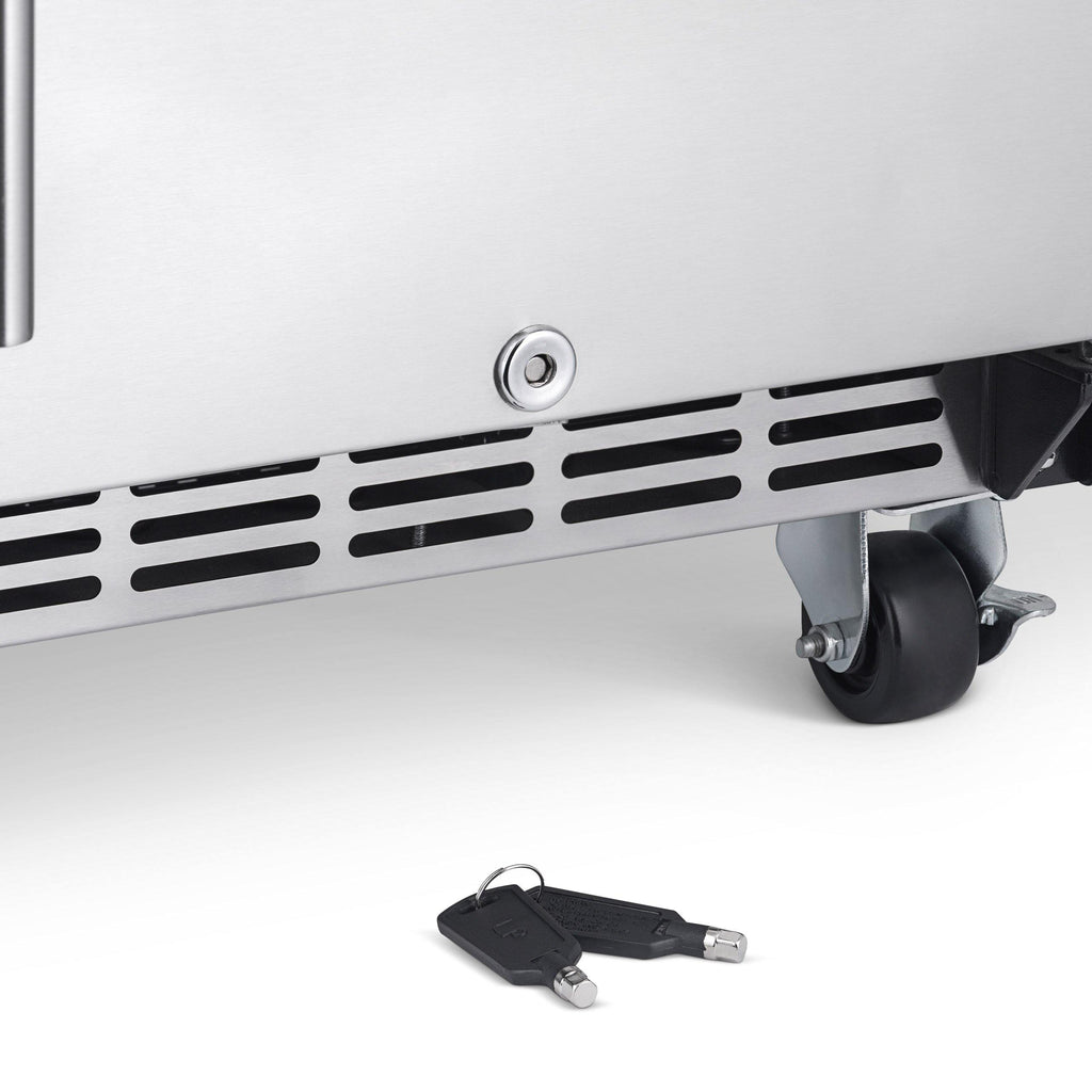 Newair 15” Built-in 90 Can Outdoor Beverage Fridge in Weatherproof Stainless Steel with Auto-Closing Door and Easy Glide Casters