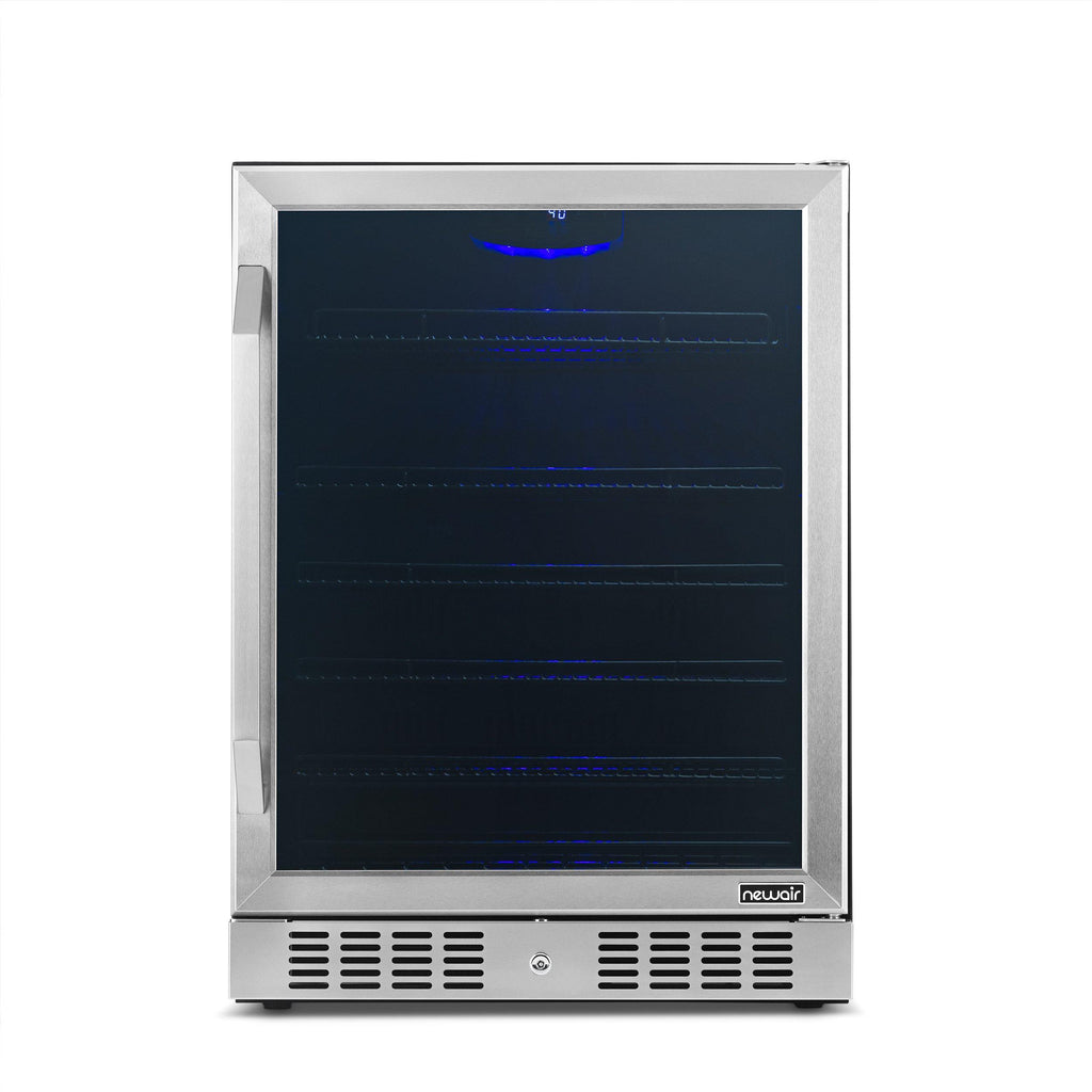 Newair 24” Built-in 177 Can Beverage Fridge in Stainless Steel with Triple-Pane Glass