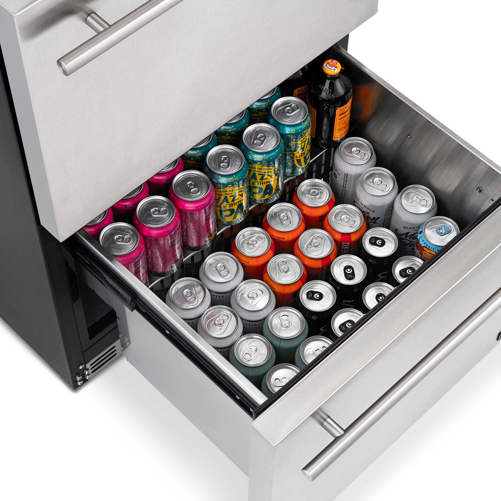 Newair 24” Outdoor Wine and Beverage Dual Drawer Fridge, 20 Bottle and 80 Can Capacity Built-in or Freestanding