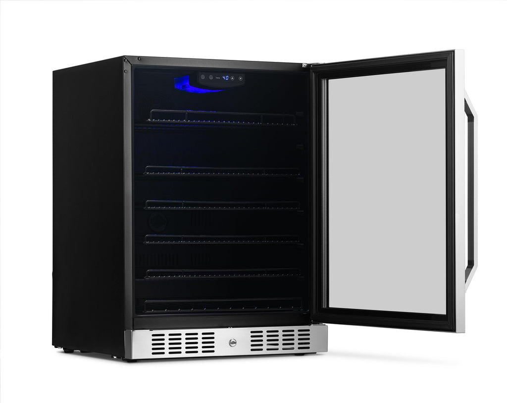 Newair 24” Built-in 177 Can Beverage Fridge in Stainless Steel with Triple-Pane Glass