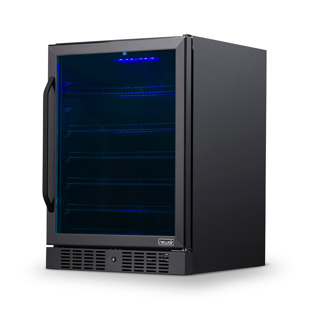 Newair 24” Built-in 177 Can Beverage Fridge in Black Stainless Steel