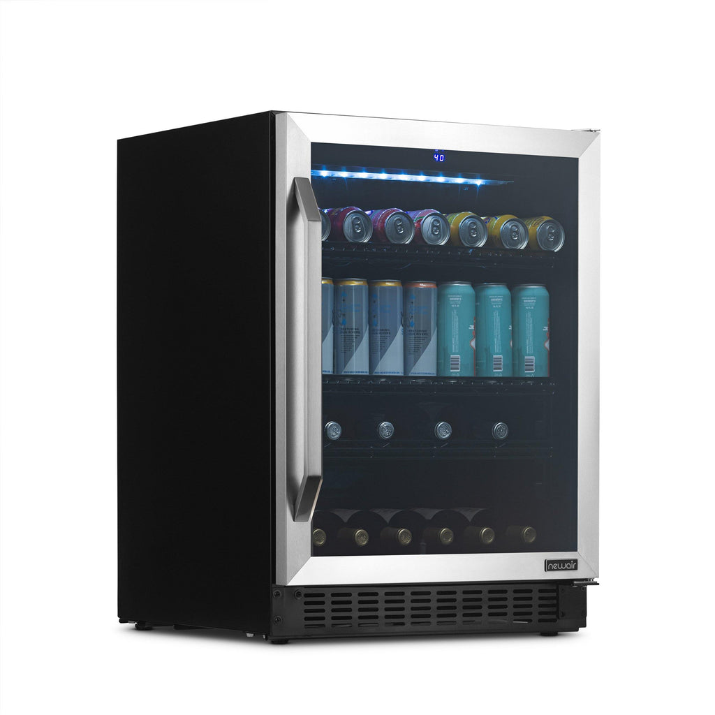 Newair FlipShelf™ 24" 162 Can or 54 Bottle, Built-in or Freestanding Wine and Beverage Fridge with Reversible Shelves