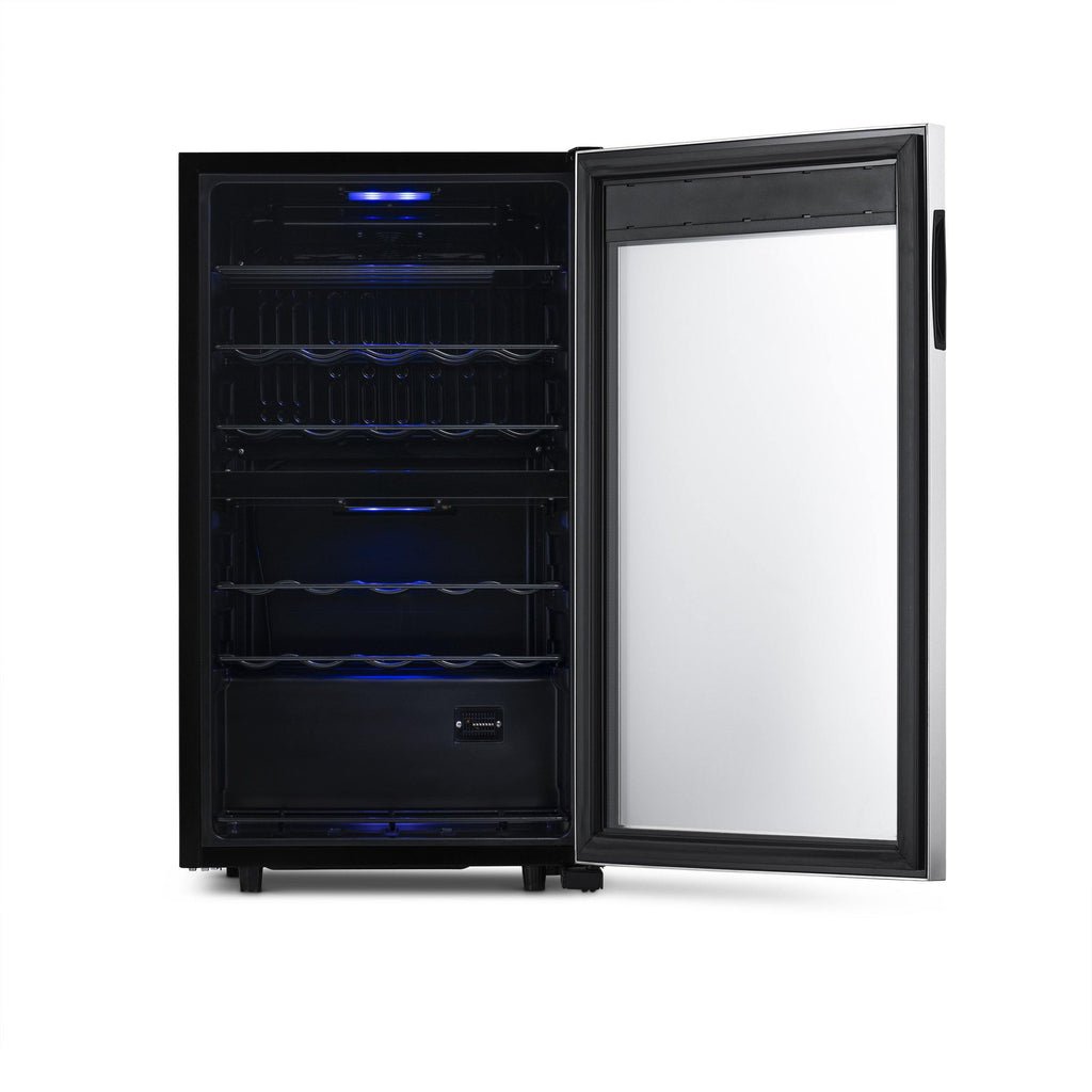 Newair Freestanding 28 Bottle Dual Zone Wine Fridge in Stainless Steel and Adjustable Racks