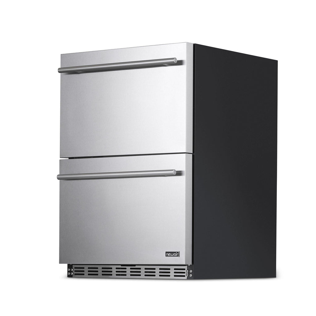 Newair 24” Outdoor Wine and Beverage Dual Drawer Fridge, 20 Bottle and 80 Can Capacity Built-in or Freestanding