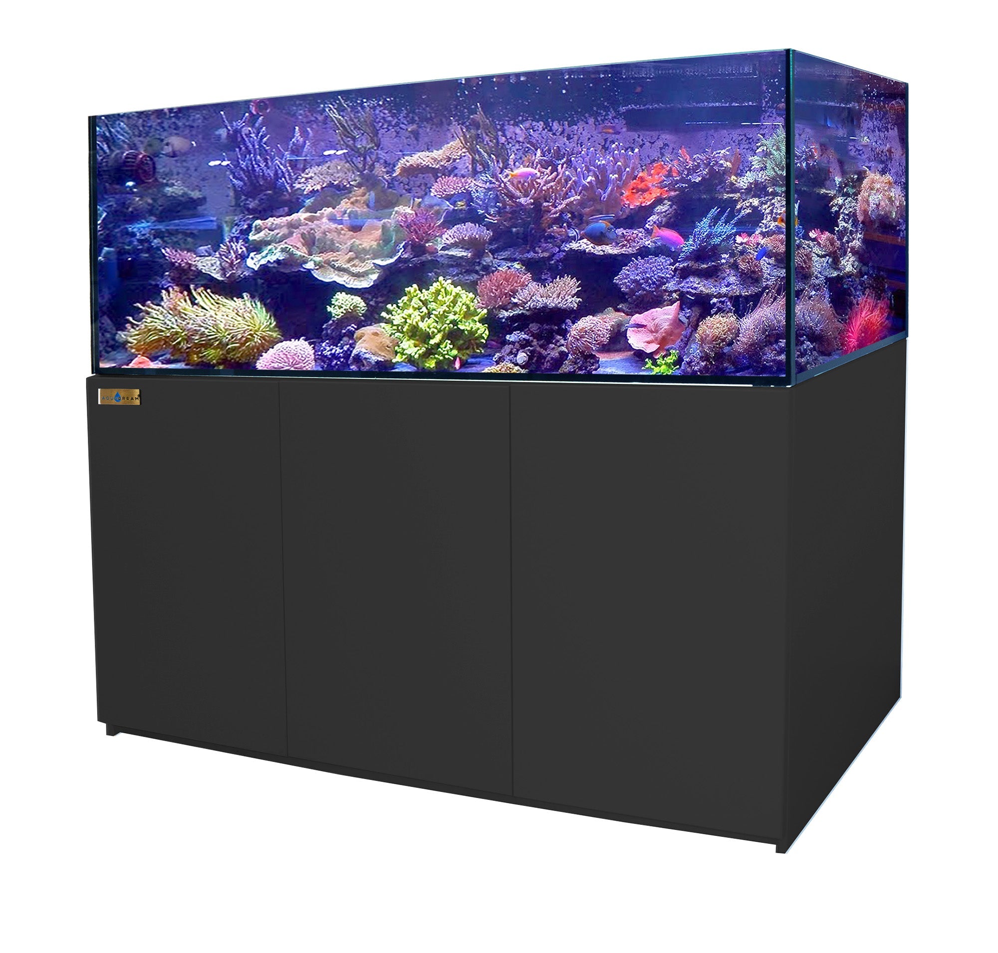 Aqua Dream 220 Gallon Coral Reef Aquarium Tank with Ultra Clear Glass and Built in Sump All Black REEF-1800-BK